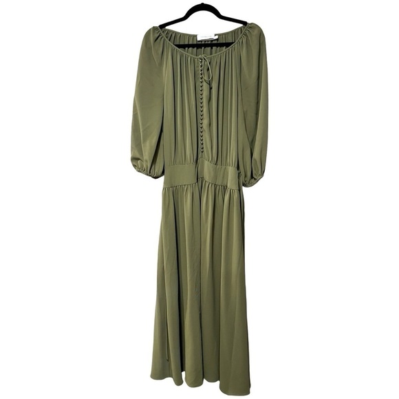 ZIMMERMANN  Bow-detailed Twill Midi Dress in Army Green Sz M - Picture 2 of 8